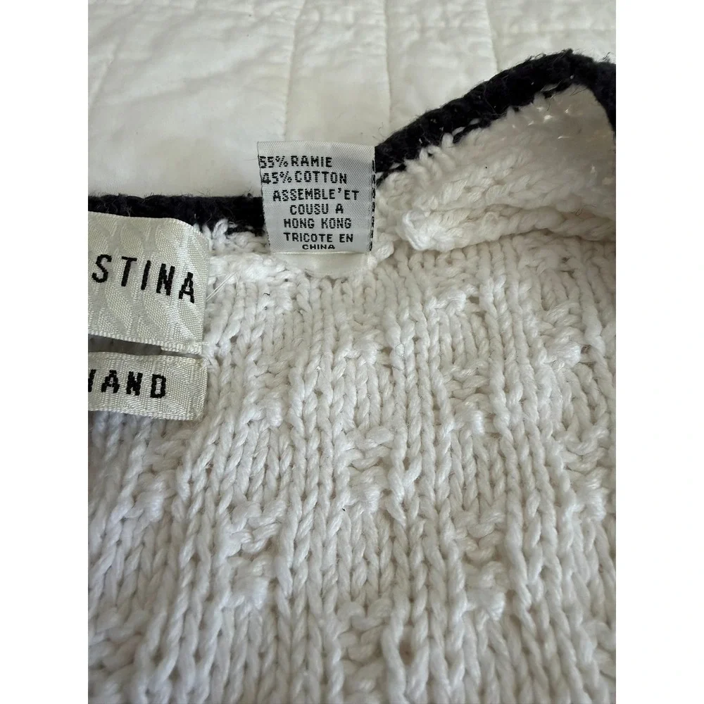 Marisa Christina Petite Nautical Hand Knit Sweater‎ Vest White Ramie Cotton Vtg